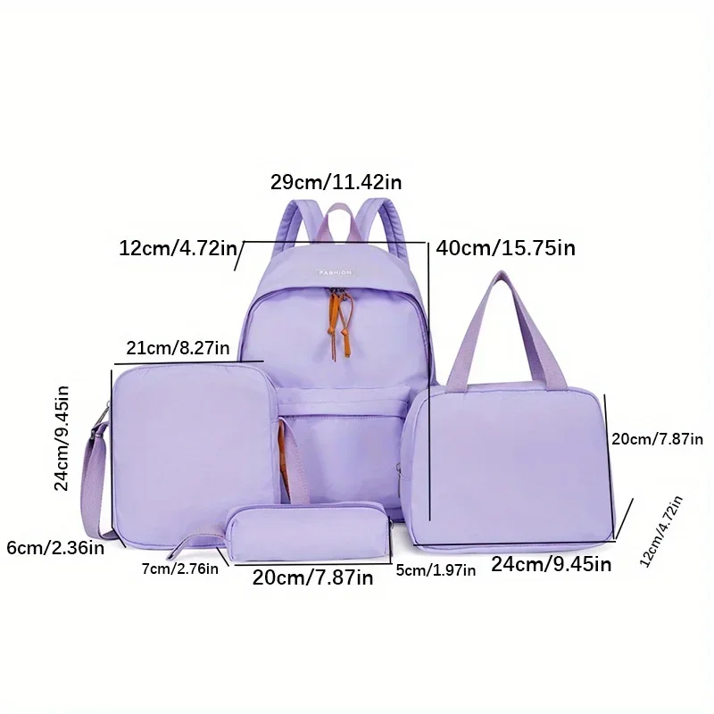 4pcs bagset High Quality Nylon Women Backpack Female Travel Bag Backpacks Schoolbag Teenage Girls Solid Color Women\'s Backpack