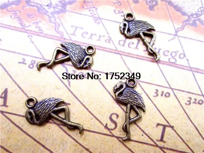 30pcs/lot--Flamingo Charms, Antique bronze Cute Flamingo Pendants/Charms,Ostrich, 2 Sided 23x11mm