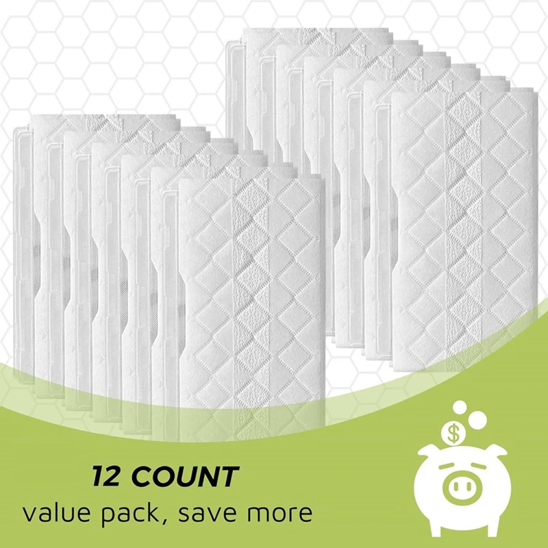 12 Pack VACMOP Replacement Pads For Shark VM200 VM190 VM250 Vacumn Mop, Hard Floor Vacuum And Mop Pad Refills