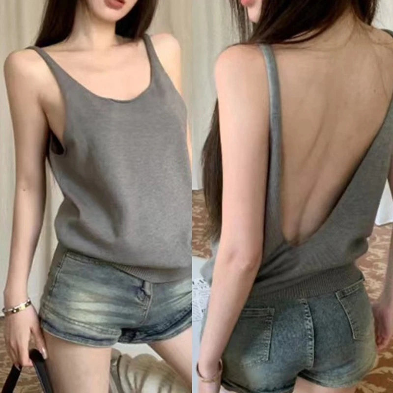 

Sexy Tank Tops Loose Summer Pregnant Women Sleeveless T-shirts Solid Color Backless Homewear Top Bottoming Vest Black