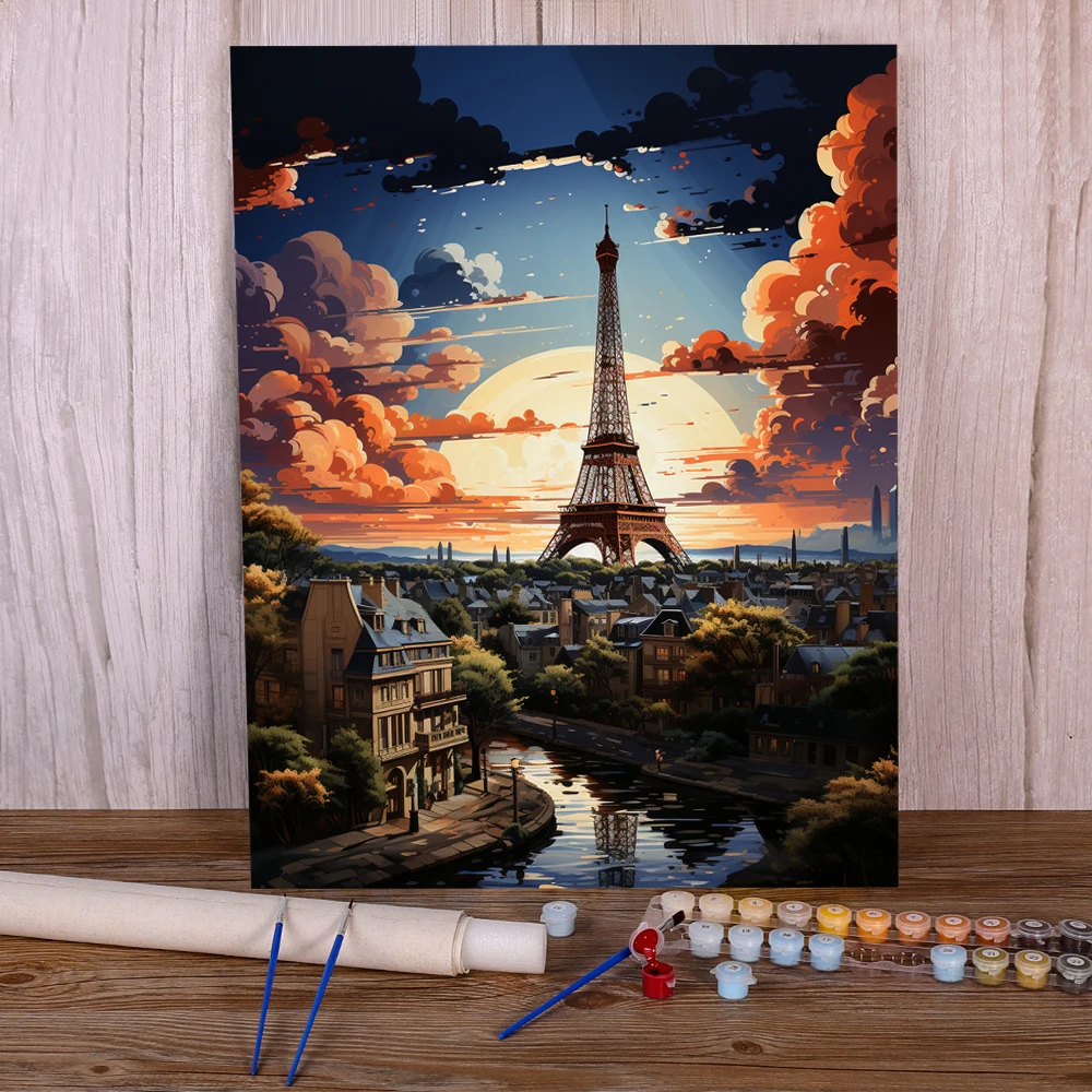 Landscape Eiffel Tower Paint By Numbers Complete Kit Acrylic Paints 40*50 Boards By Numbers Wall Paintings For Kids Handiwork