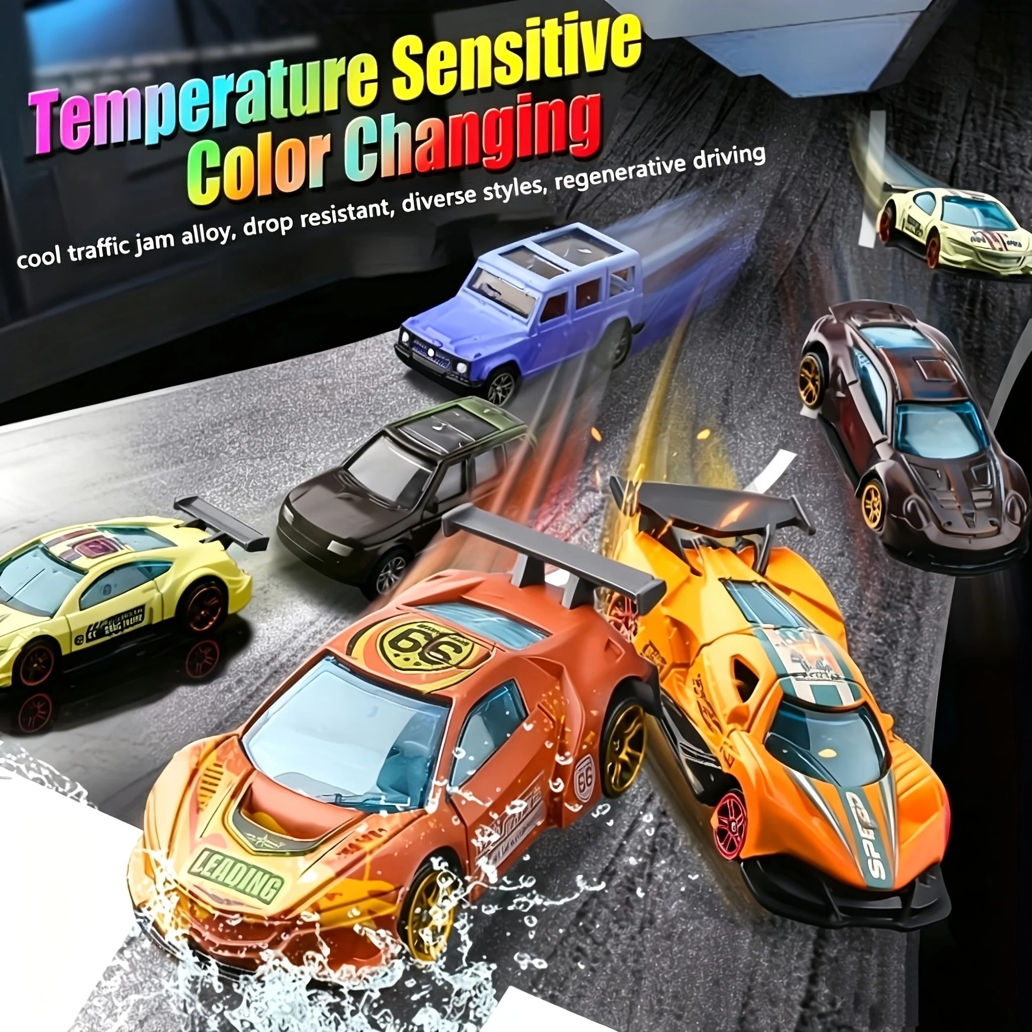 2pcs Temperature Sensitive Color Changing Car, Metal Racing Car, Hot and Cold Water Color Changing, No Battery Required