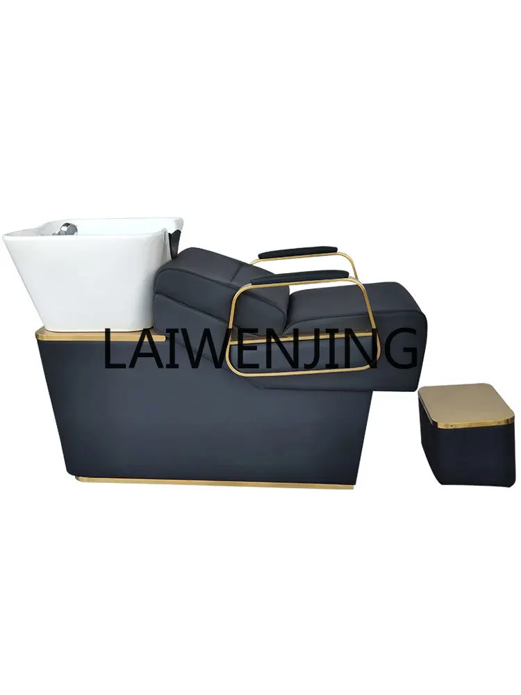 

Light Luxury Gold-Plated Stainless Steel Shampoo Simple Barber Shop Half Lying Short Hairdressing Flushing Bed Ceramic Basin