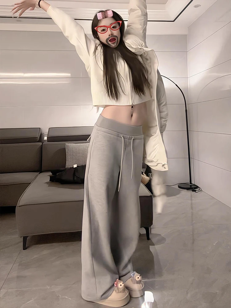 

Американские повседневные спортивные брюки с высокой талией и прямым кроем для женщин, весна 2025, новые свободные брюки с широкими штанинами, спортивные штаны