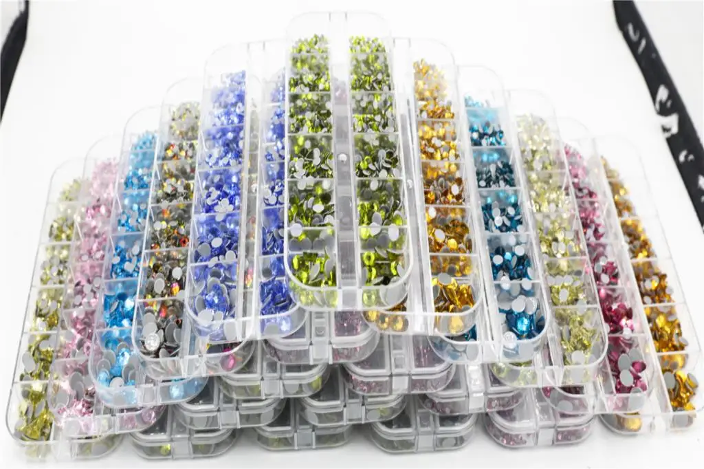 12Grid 1000pcs Mix Sizes Hot Fix Rhinestones Set Flatback Stone Crystal Glass Strass Glue on Rhinestones for Wearing Garment