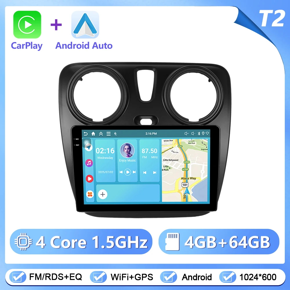 Podofo CarPlay Android Autoradio Voor Renault Lodgy 2021/Dokker 2012-2020 GPS Intelligente Systemen tereo Multimedia Autoradio
