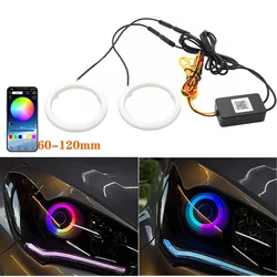 2pcs RGB Angel Eye LED,Daytime Running Headlight Light with APP Control Multiple Light colors Synchronized to Music.60MM-120MM,