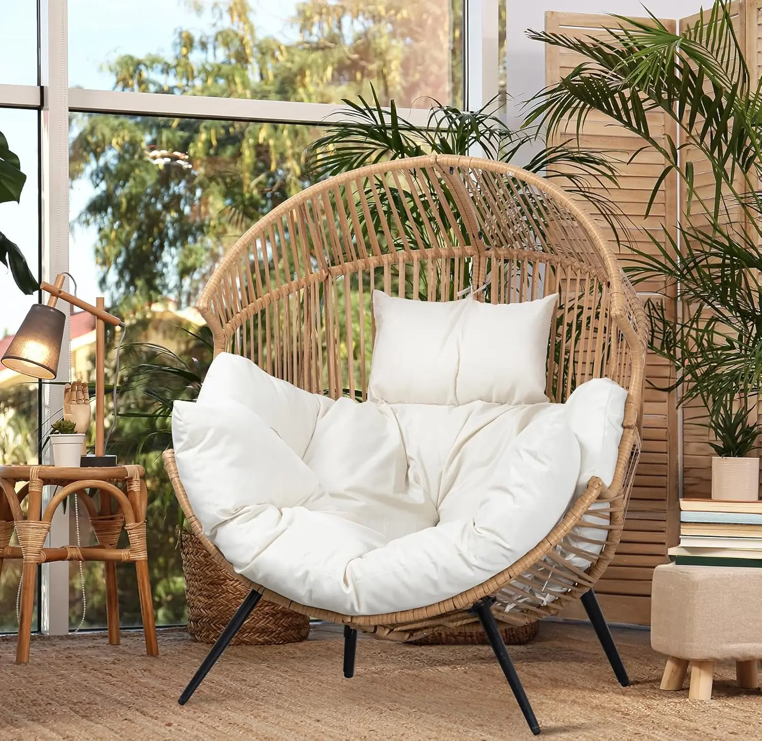 

Egg Chair Wicker Outdoor Chairs, Oversized Patio Chair Oversized Lounger Chair with Cushion for Indoor Living Room, Bedroom, Out