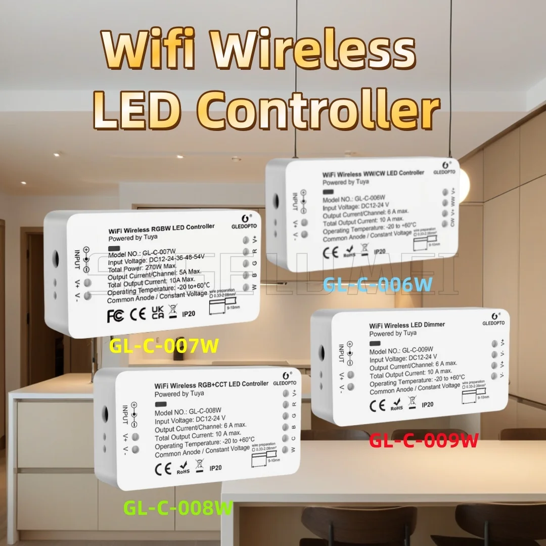 

GL-C-006/007/008/009W Gledopto DC12-24V WiFi LED Controller RGBCCT TuyaSmart Life App Voice Warm Cold White Dimmable Strip Light