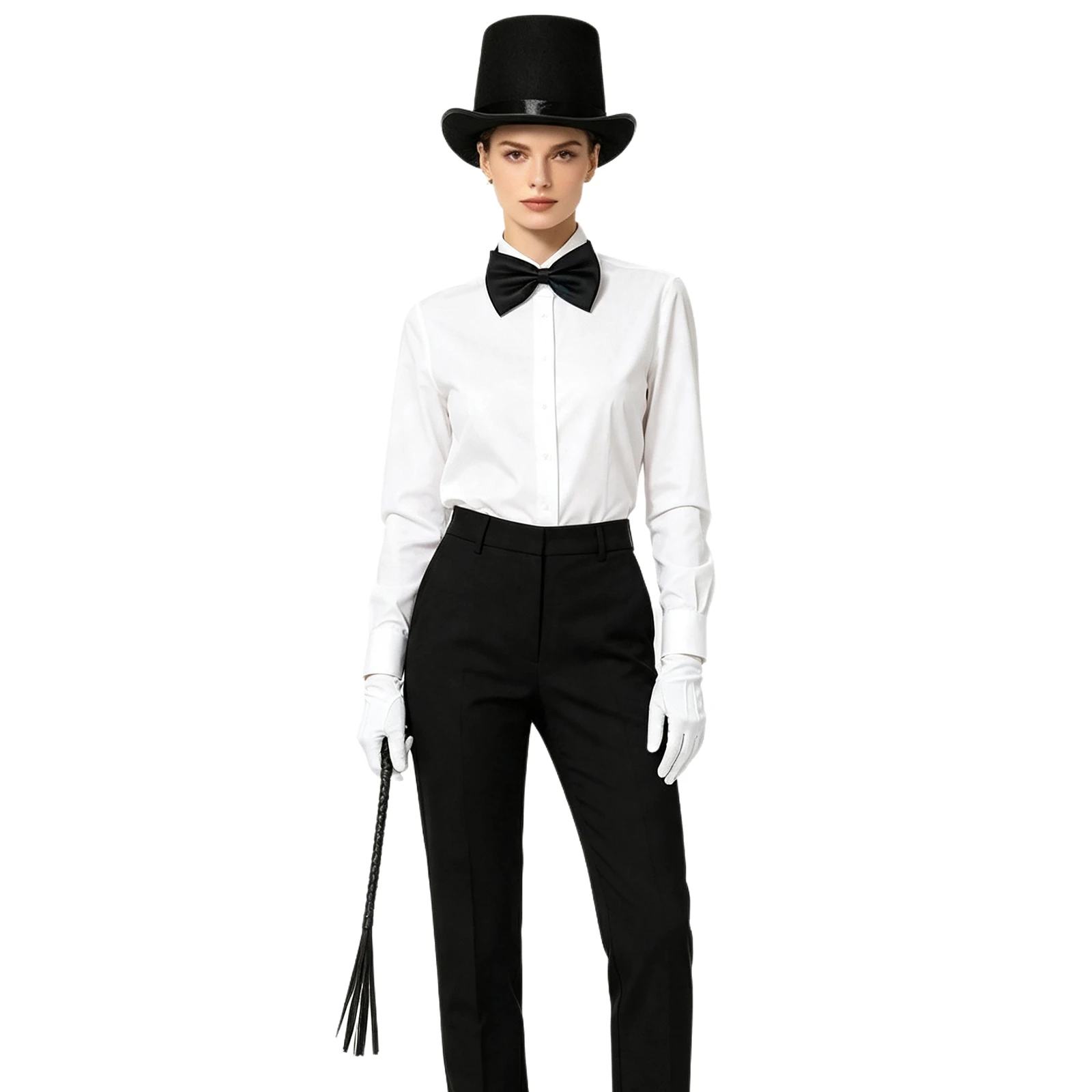 Circus-themed Cosplay Costume Accessories Short Brim Hat Bow Tie with Gloves And Faux Whip Four-piece Set for Halloween 2