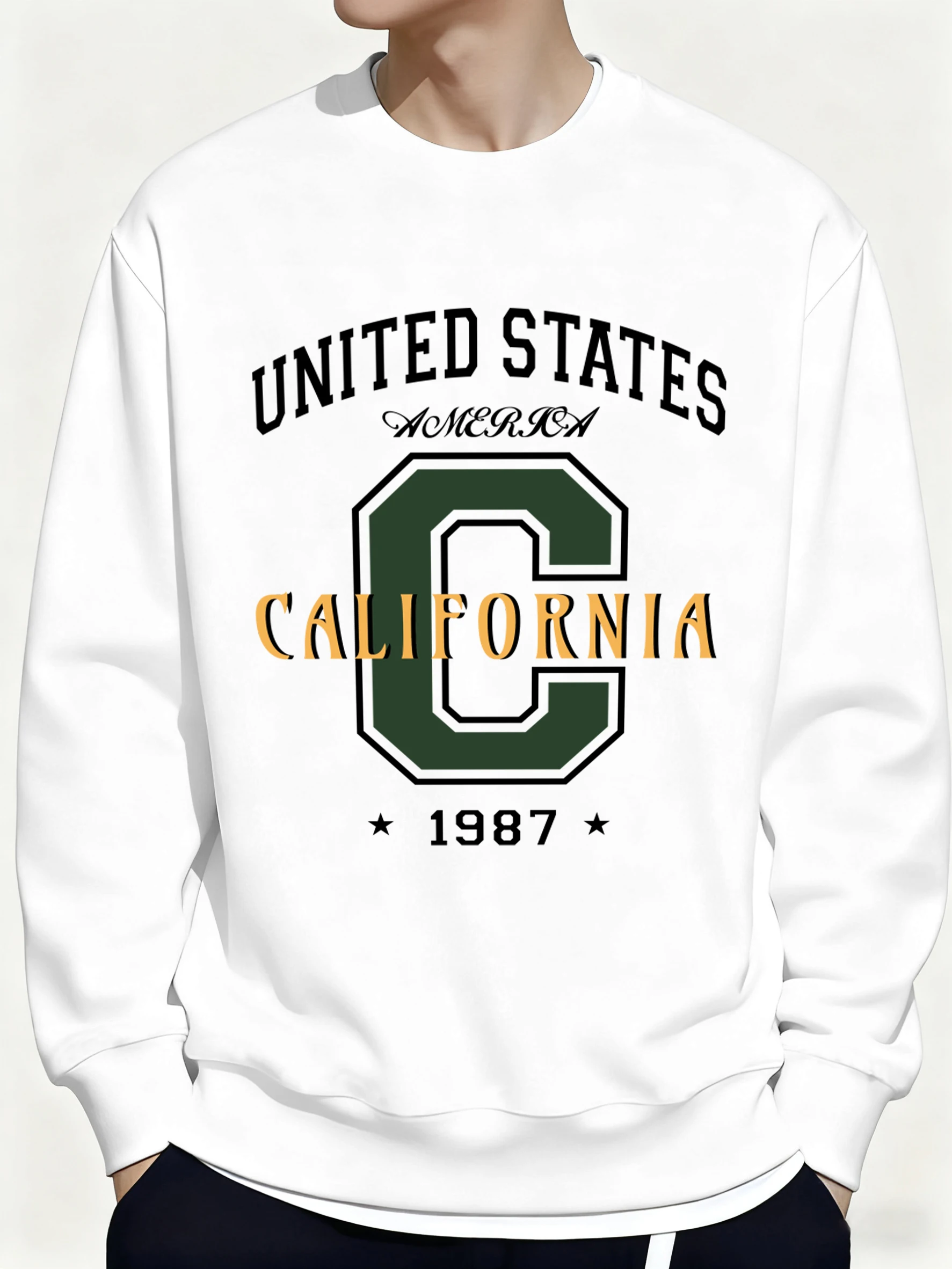 

Мужские пуловеры с принтом США, Калифорния, 1987, модная свободная одежда, осенний флисовый свитшот унисекс с круглым вырезом в стиле ретро и длинными рукавами