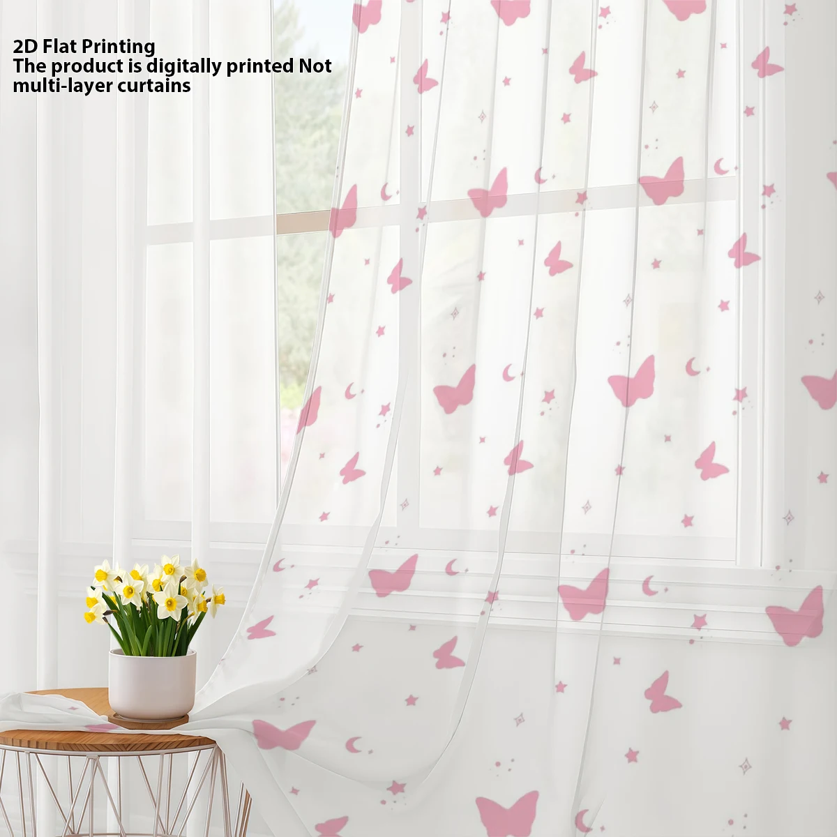 Mother's Day 70% Light Filtering Privacy Sheer Curtain for Living Room Bedroom Study Butterfly Star Print Sheer Curtain, Remova - view 5