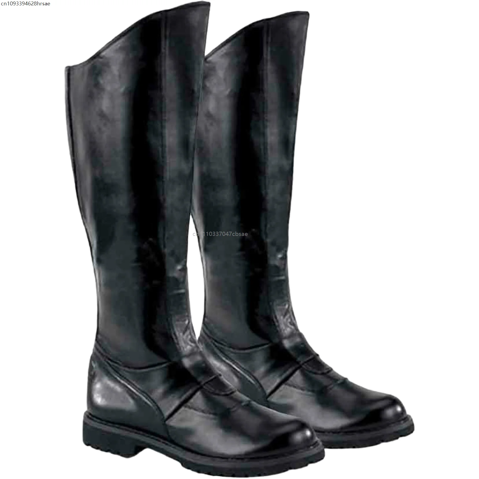 Retro Medieval Pirate Knight Flat Tall Riding Shoes Halloween Stage Cosplay Costume Footwear Unisex Top PU Leather High Boots