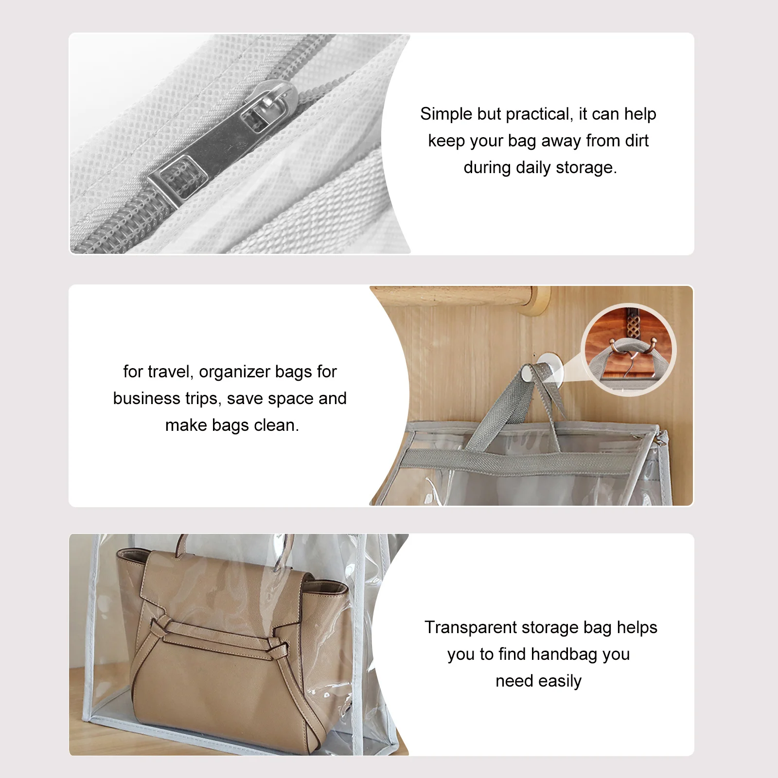 

Dustproof Storage Bag Handbag Organizer Waterproof Pouch Cover for Travel Daily Use Protector Reusable Washable