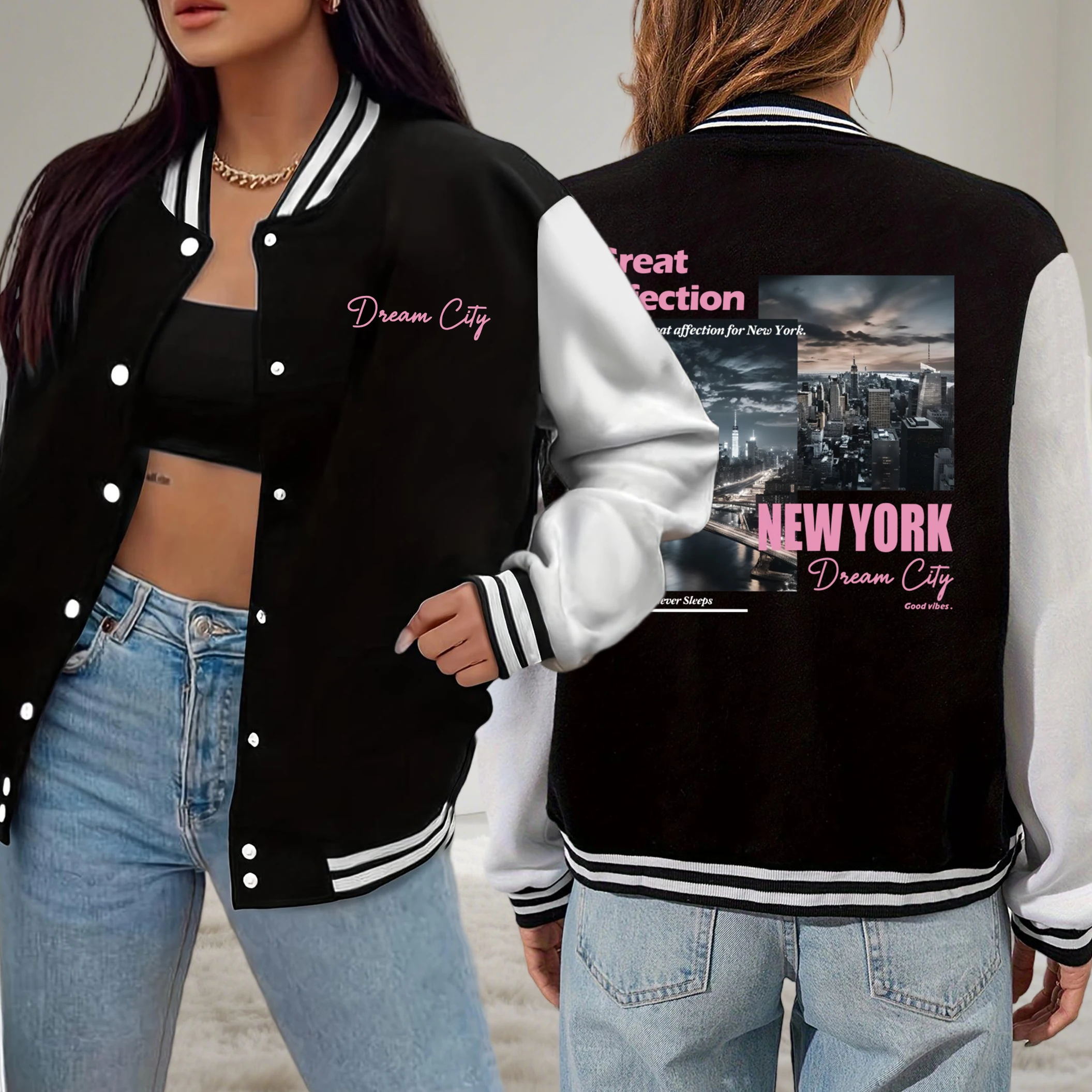 

Женская уличная одежда с принтом New York Dream City Great Affection, модная свободная бейсбольная форма, повседневная флисовая куртка, американская одежда