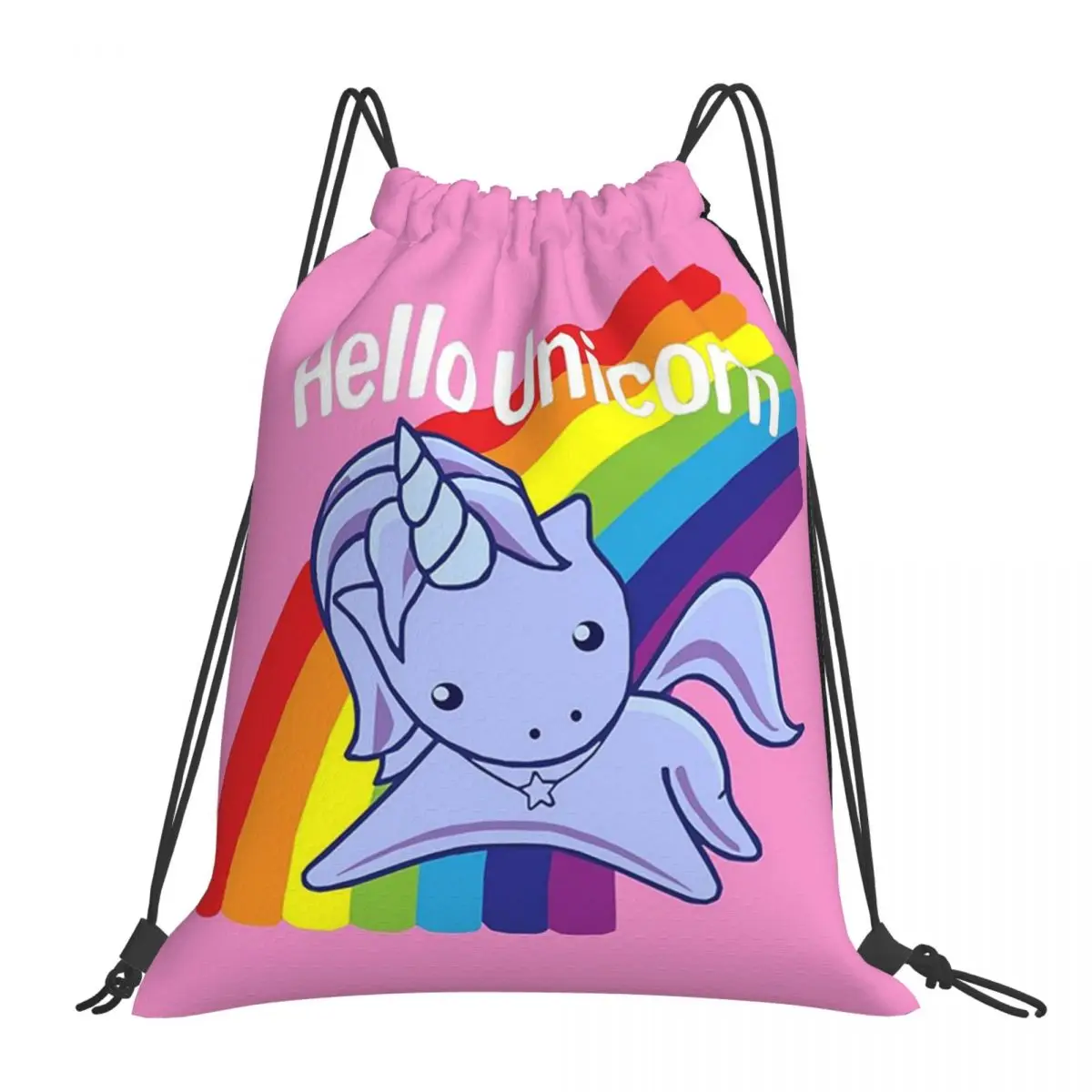 Hello Unicorn Backpacks Fashion Portable Drawstring Bags Drawstring Bundle Pocket Sundries Bag Book Bags For Travel Students