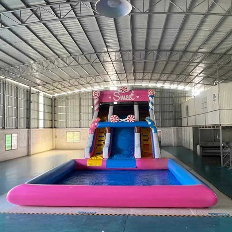 Outdoor Pvc Giant Inflatable Slide pink Candy rainbow Jumping Castles Inflatable Water Slide for City Trampoline Park Slide