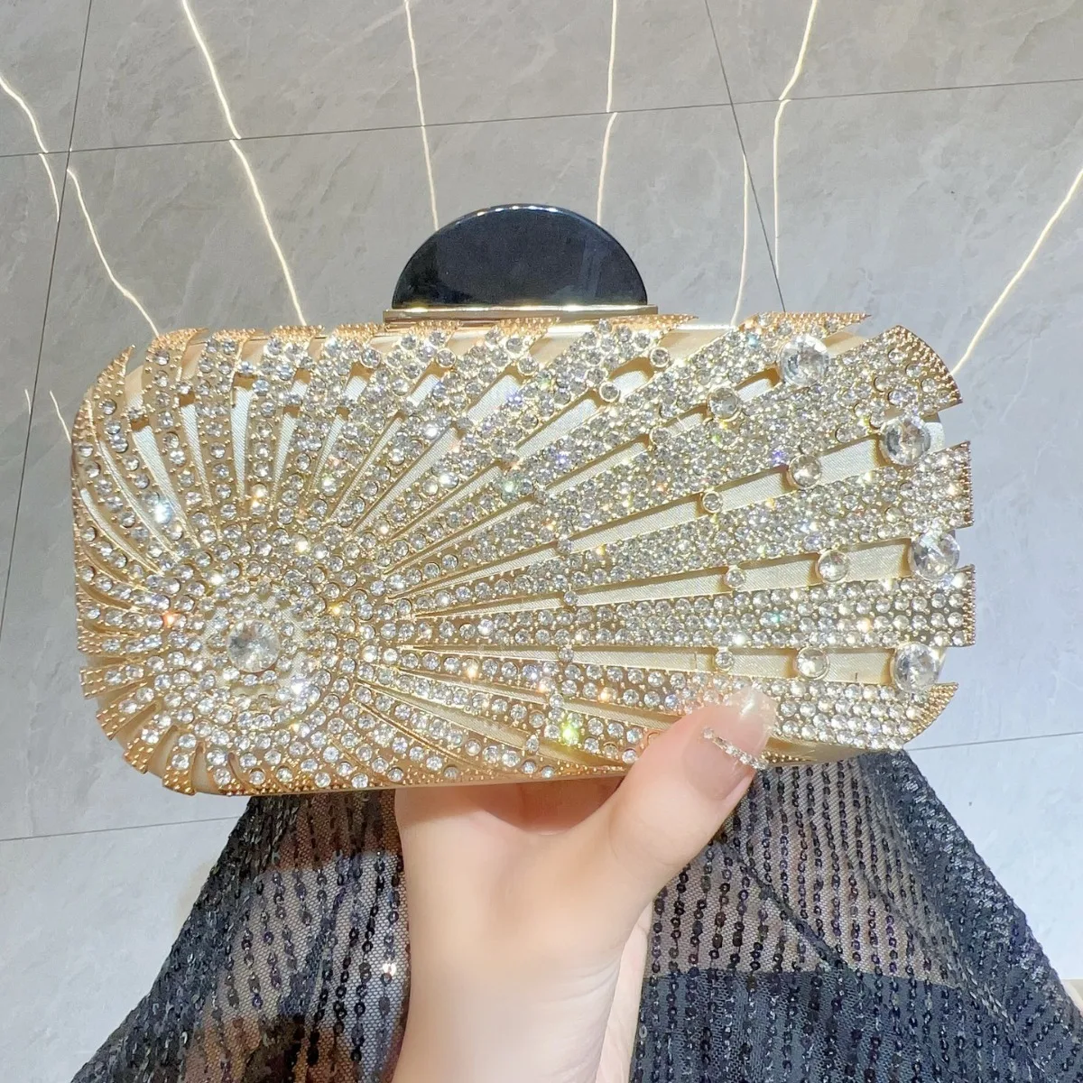 

New Diamond Embedded Crossbody Clutch Bag Small Handbag Ele Evening Bag Par Handbag Polyester Material Lo Bule Closure