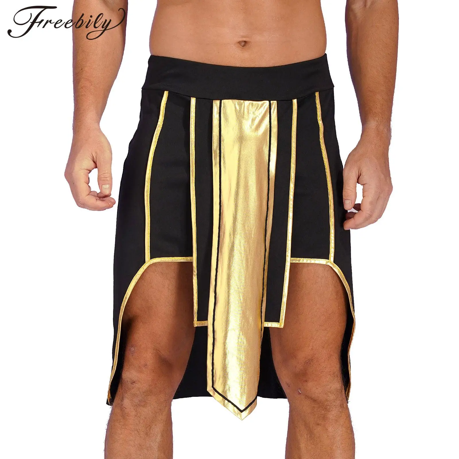 Mens Ancient Egypt Pharaoh King Cosplay Costume Asymmetrical Hem Skirt Halloween Theme Party Role Play Stage Performance Clothes