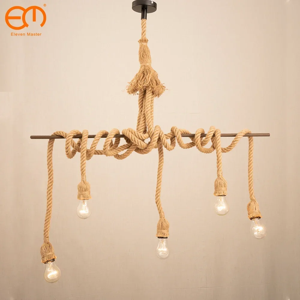 

1/2/3/4/5 head vintage hemp rope pendant light retro loft industrial hanging lamp edison bulb lamp home light decoration Led