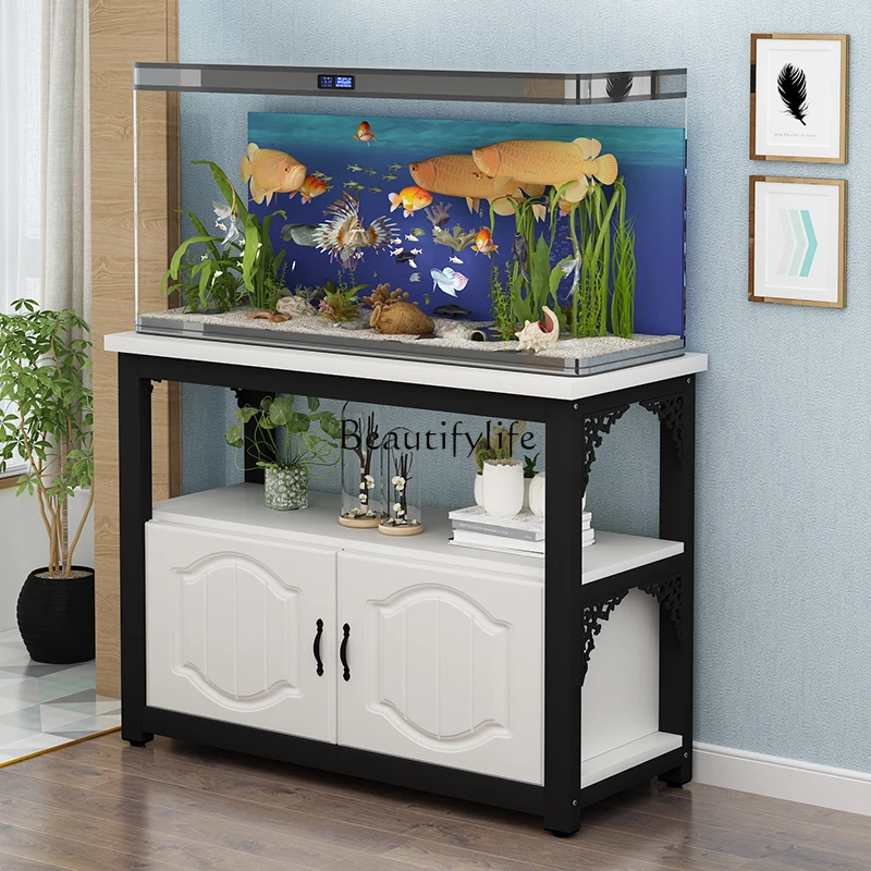 European-Style Solid Wood Base Cabinet Metal Chassis Fish Tank Rack without Fish Tank