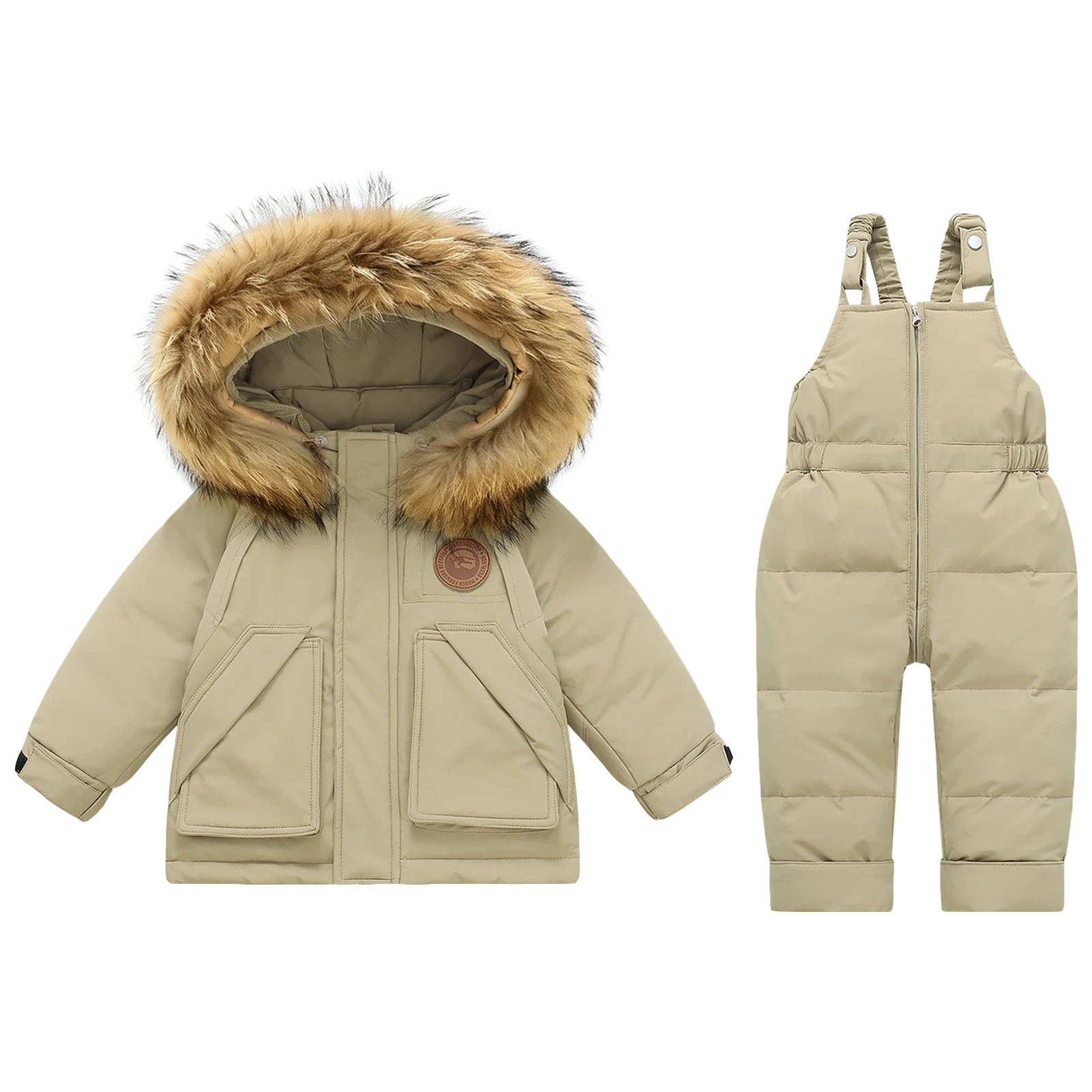 Children's Snowsuit,Fur Hood Kids Skiing Suit,Windproof Warm Girls Down Jacket,Boys Down Coat Pants,Winter Toddlers Snow Outfits