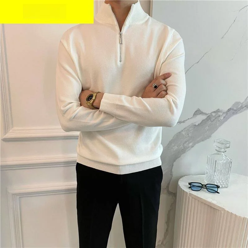 Zipper Casual Knitted Sweater Men's f High Collar Pullover Faionable Autumn Winter Leisure All-match Pure Color Knitwear