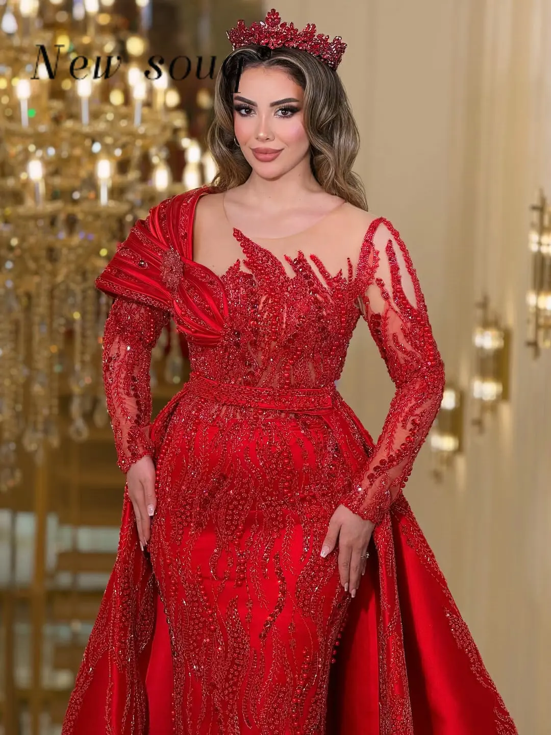 Vestidos de festa de casamento de mangas compridas borgonha personalizados com overskirt árabe vestidos de noite formais elegantes para mulheres