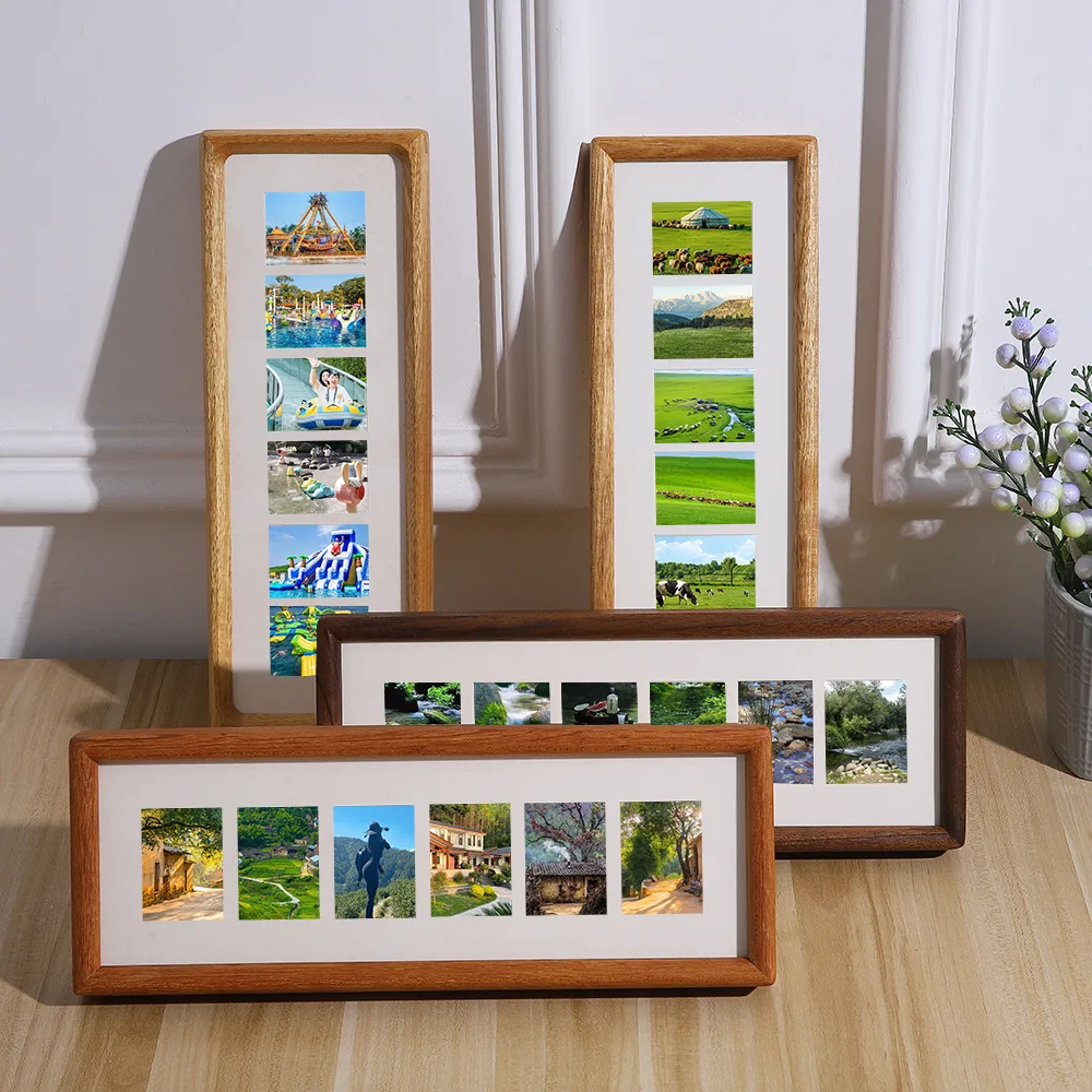 Solid Wood Photo Frame Display Stand DIY 6-Grid Couple High-grade Walnut Wood Wedding Picture Frame Home Decor Desktop Gift