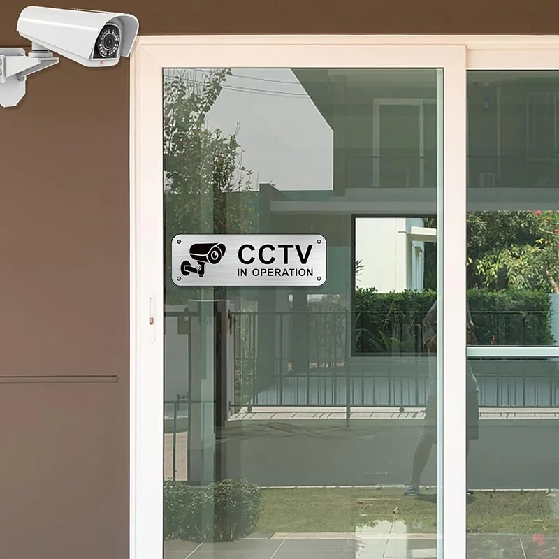 2PCS CCTV In Operation Sign 15 x 5 cm Aluminium Stickers Set Waterproof Durable CCTV Sign Sticker Kit Warning Sign Camera Signs