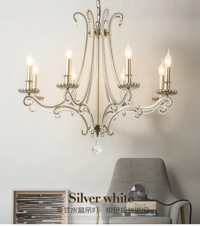 French Living Room Brushed Silver LED Chandelier American