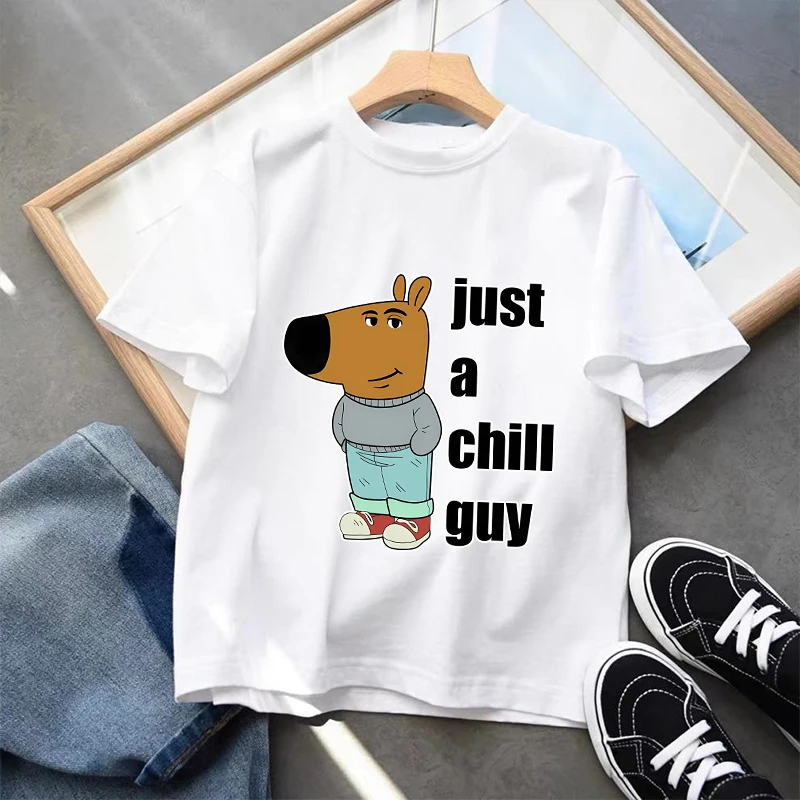 

Just A Chill Guy Children Tops Kids Cotton T-shirts Cute Cartoon Graphic T Shirts Boys Girls Casual Short Sleeved Kids Clothes