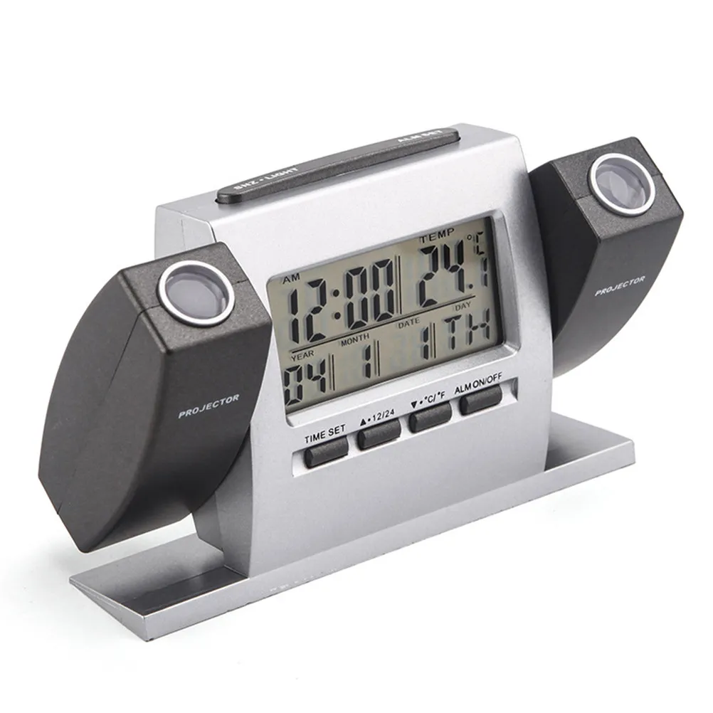 Digital Clock With Clear Lcd Screen Double Projection For Time Temperature Indoor Alarm Silent Office Use Pcs