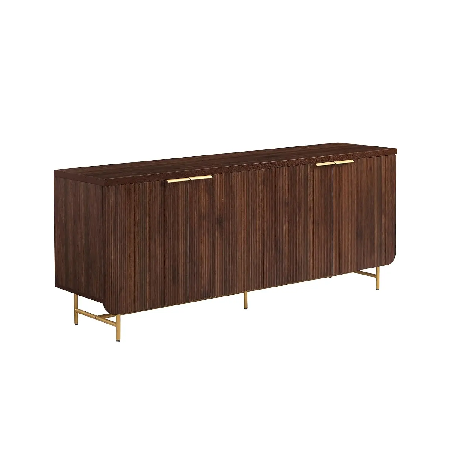Fluted 4-Door Kitchen Sideboard Buffet Console, 69 Inch, Gold, Dark Walnut, Customized