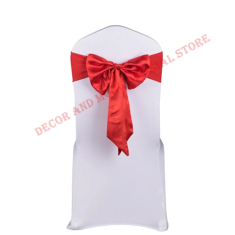 50PCS Satin Chair Sashes Decor Wedding Party Events Hotel Chair Covers Lycra Spandex Chair Bands Bows Ties Red Wholesale