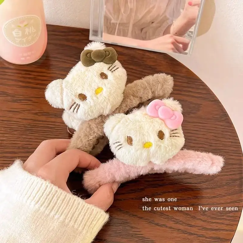 Милая плюшевая заколка «Hello Kitty» на затылке, булочка для волос, заколка в виде акулы, заколка для волос с милым девчачьим сердечком, заколка для волос, аксессуар для волос