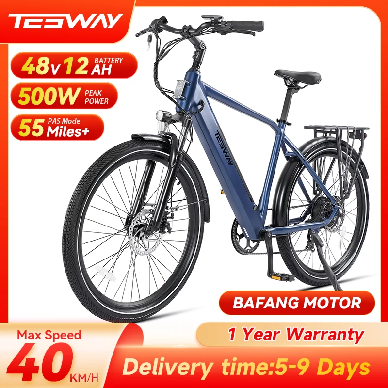 

TESWAY 500W Bafang Motor Electric Bike 48V 12AH Battery Long Range Ultimate Commuter E-bike 40KM/H City Electric Bike for Adults