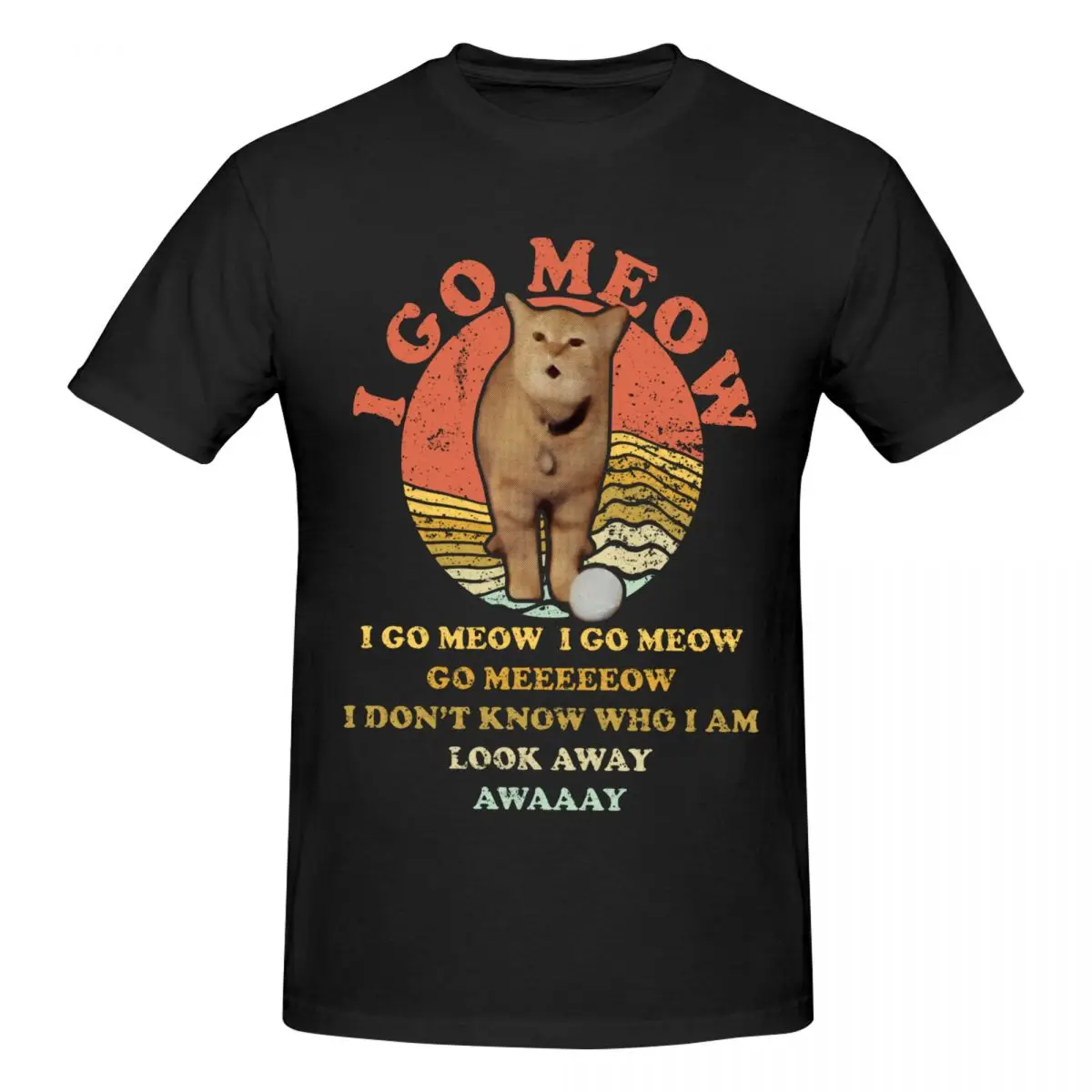 Men I Go Meow Funny Cat Singing Song Meme Vintage T Shirt Vintage Plus Size O-neck Cotton Sleeve T Shirts