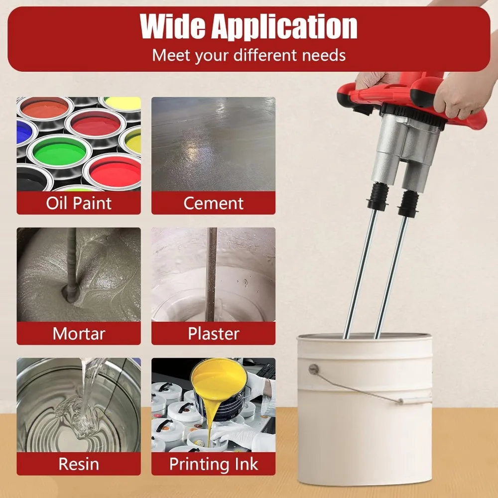 Double-Paddle Electric Cement Mixer with 6 Adjustable Speed, Handheld Electric Concrete Mixer, Portable Mud Mixer, Double