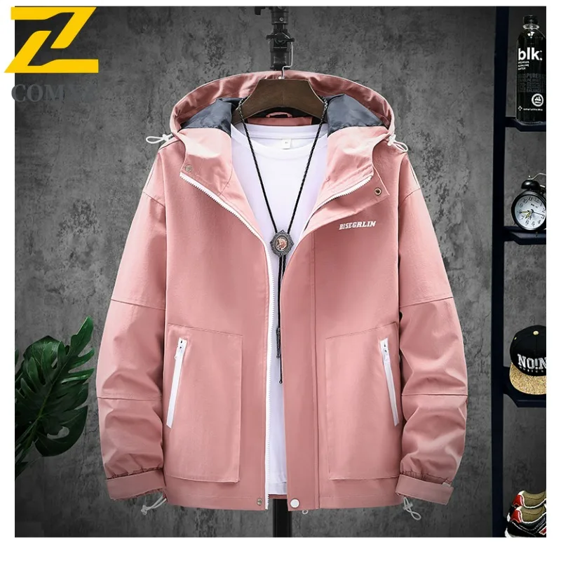 COMXZ 2025 Men Coat Spring Autumn Fashion Hooded Jacket Korean Handsome Versatile Letter Print Casual lightweight windbreaker