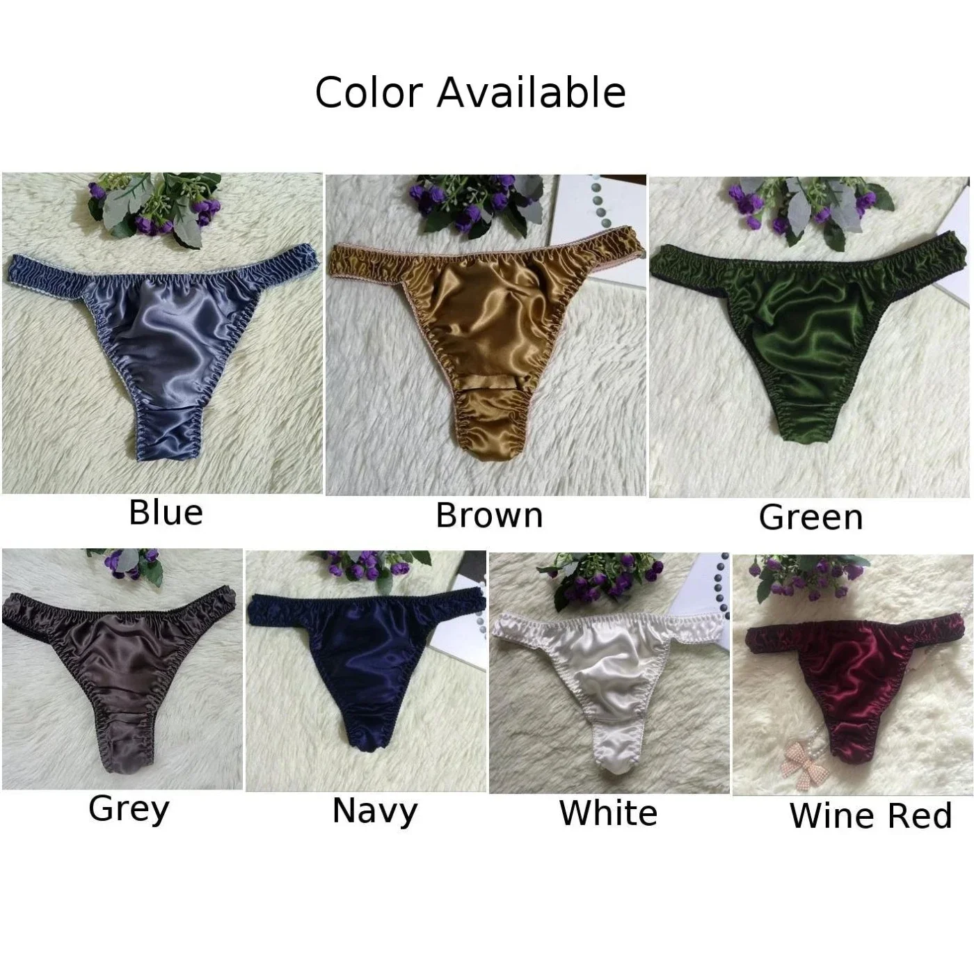 Men Sexy Silk Sexy Soft Briefs Thong Panties Solid Color Lingerie Comfortable Underwear Breathable Underpants Low Rise Knickers - Image 4