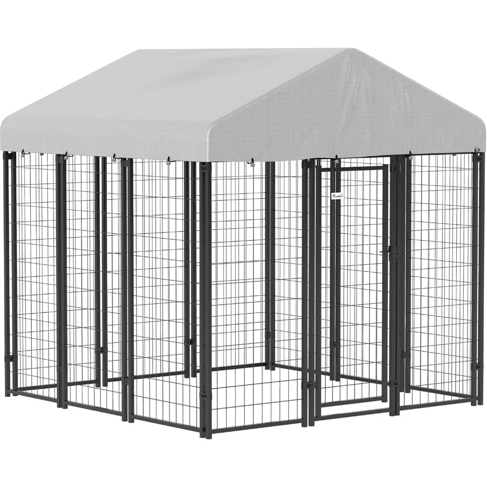 

Outdoor Dog Kennel with Roof, 6' x 6' x 6' Heavy Duty Welded Wire Dog Playpen Enclosure with Escape-Proof Lock, UV-Resistant &