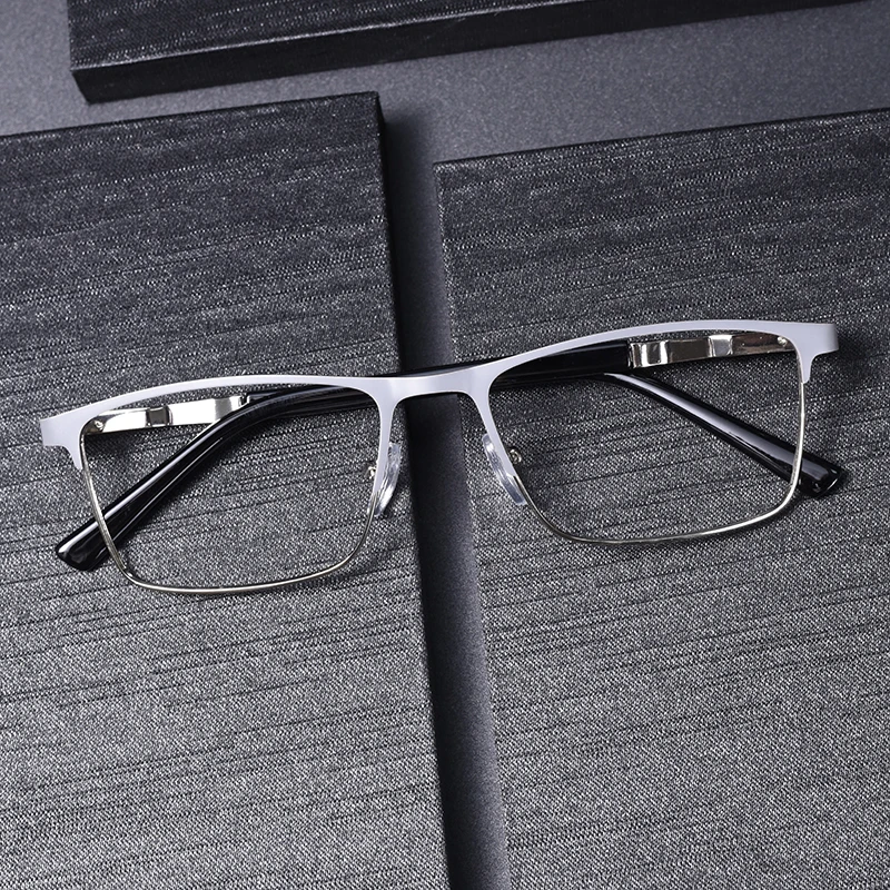 Graue Rahmenbrille mit Doppelfarbigem Metallrahmen für Altersweitsichtigkeit mit Federbügeln Lesebrille Anti-Blaulicht Geschäftsbrille für Herren +175+2
