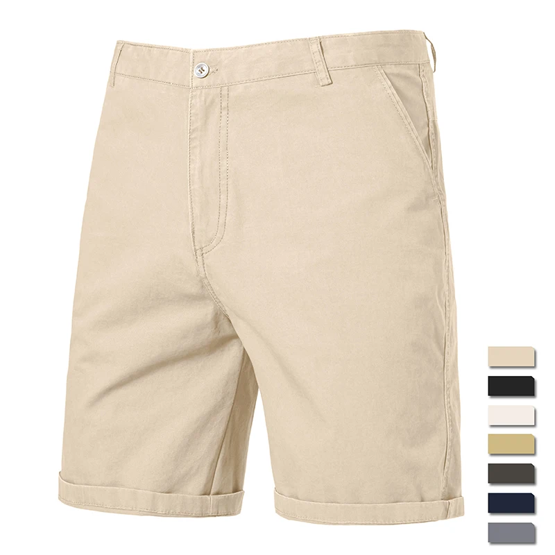 

Men's Casual Shorts Solid Cotton Shorts Korean Bermuda Knee Pants Daily Golf Sports Jogger Beach Shorts Khaki