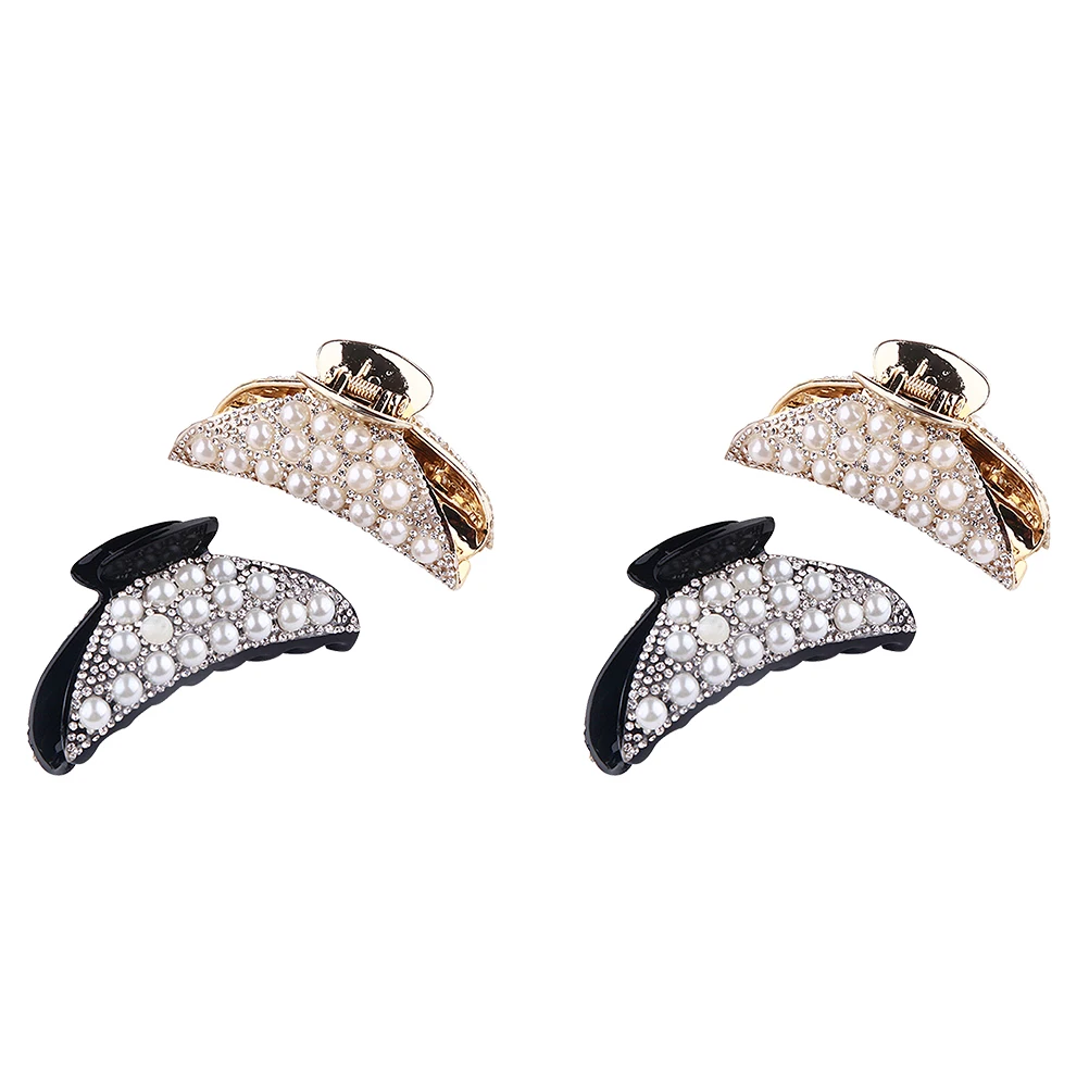 

4pcs Pearl Studded Diamond Hair Claws Women Clips Rhinestone Ponytail Holder Durable Non Slip For Curly Long Hair Washing Face
