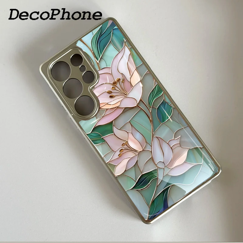 Hochwertige Elegante Jade-Lotusblume Stoßfeste Hülle für Samsung Galaxy 23/24/25/26 Plus FE ULTRA EDGE
