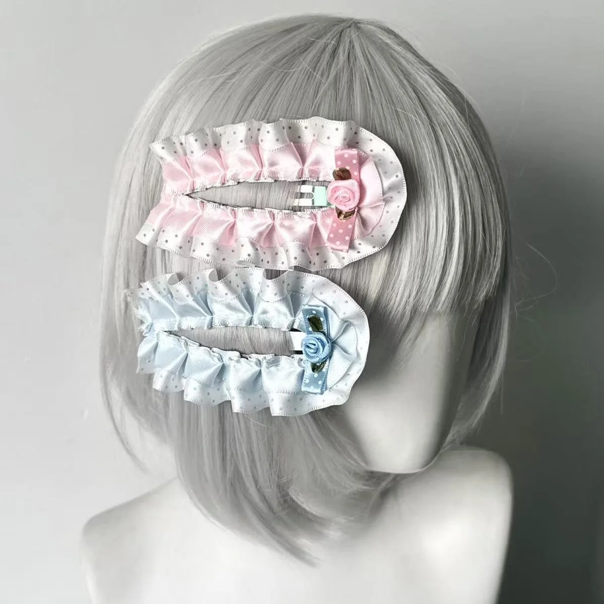 Sweet Y2K Hime Gyaru Spicy Girl Polka Dot Lace Ruffle Retro Bow Hair Clip Alternative Subculture BB Hairpin Barrettes
