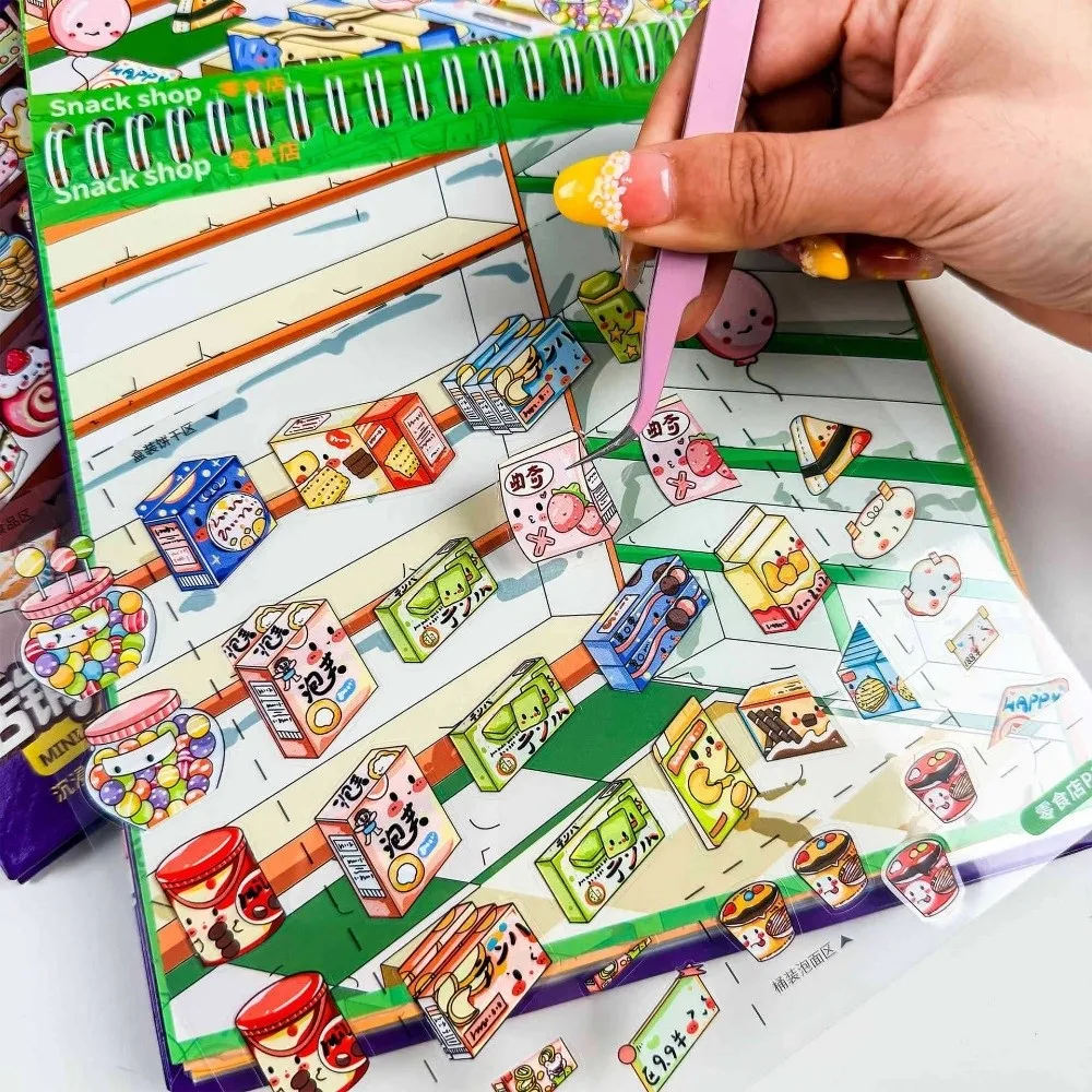 New Supermarket Theme Miniature Scene Sticker PET Die-cut Large Size Scenery Stickers 10 Scenes Scene Sticker Book Kids Toy