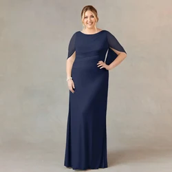 Plus Size Mother of Bride Dresses for Women Chiffon Navy Blue Wedding Party Dresses Pleat 2024 Summer New Robe De Soirée