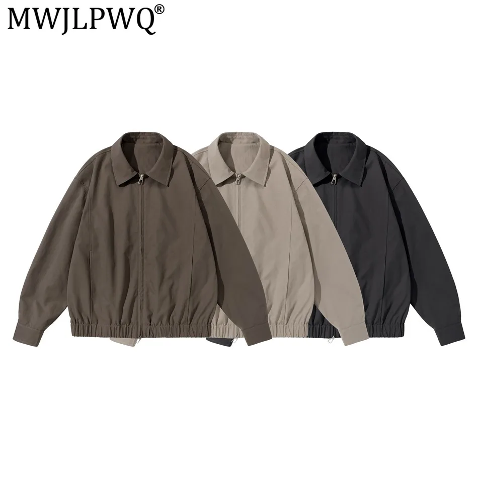 MWJLPWQ Simple Retro Solid Color Jacket Unisex Spring Autumn American Style Loose Trendy Men's Lapel Workwear Casual Coat 20513